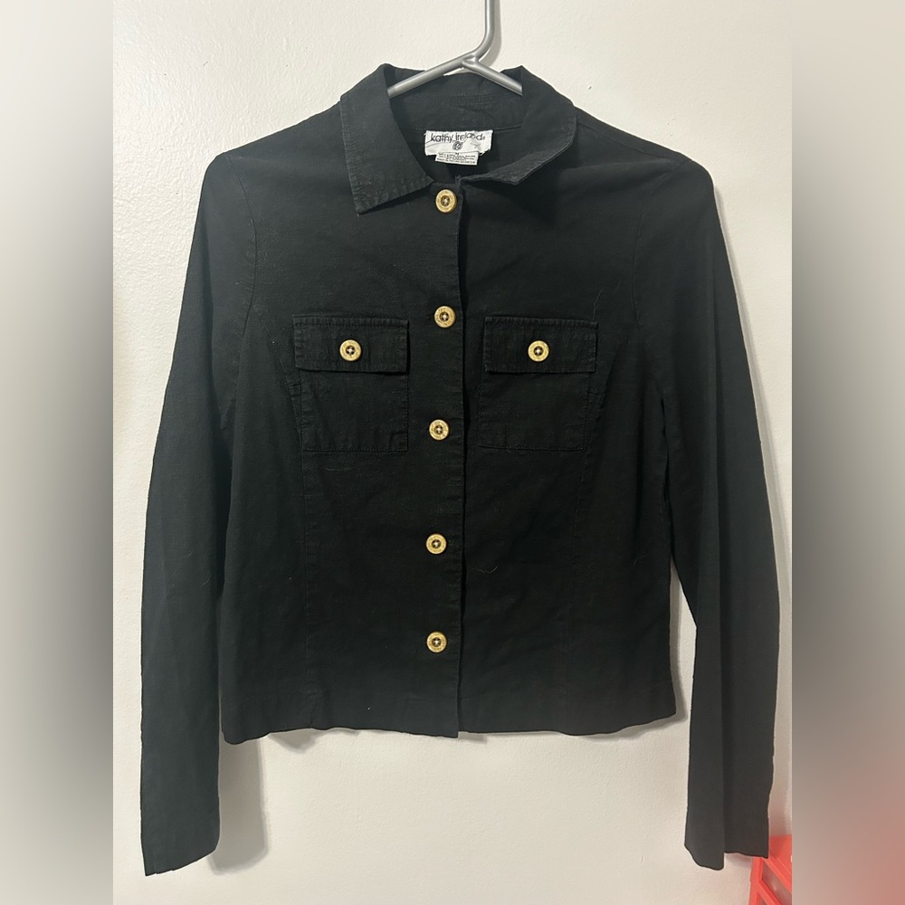 Kathy Ireland | Black Linen Blend Button Up